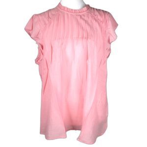 Nanette Lepore Ruffle Collar Tee Rayon Blend Pleated Front Fade Pink L (B13-100)
